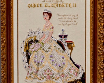 Queen Elizabeth II In Her Coronation Dress Historical Style Haute Couture Gown Counted Cross Stitch Chart Pattern Instant Download
