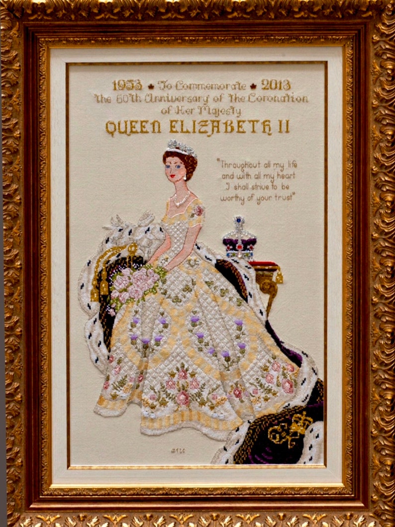 Queen Elizabeth II In Her Coronation Dress Historical Style Haute Couture Gown Counted Cross Stitch Chart Pattern Instant Download image 1