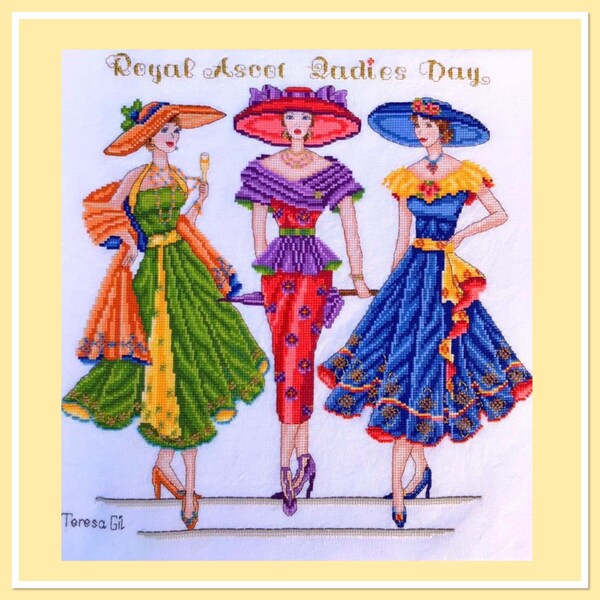 Races Friends 1950s Fashion Counted Cross Stitch Chart Pattern Instant Download