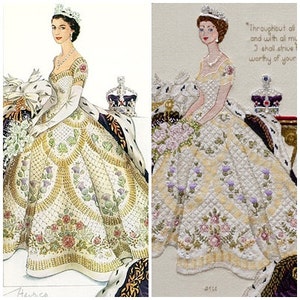 Queen Elizabeth II In Her Coronation Dress Historical Style Haute Couture Gown Counted Cross Stitch Chart Pattern Instant Download image 4