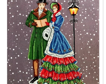 Christmas Carol Victorian Christmas Couple PDF Counted Cross Stitch Chart Pattern Instant Download