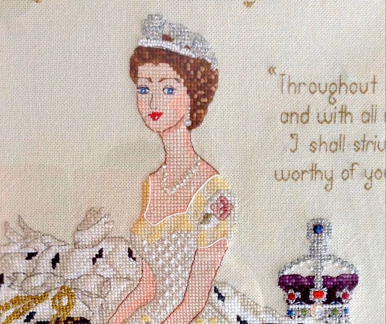 Queen Elizabeth II In Her Coronation Dress Historical Style Haute Couture Gown Counted Cross Stitch Chart Pattern Instant Download image 5