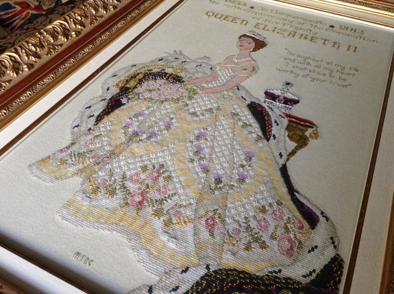 Queen Elizabeth II In Her Coronation Dress Historical Style Haute Couture Gown Counted Cross Stitch Chart Pattern Instant Download image 2