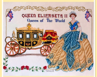 Queen of the World Queen Elizabeth II Her Majesty Counted Cross Stitch Chart Pattern Instant PDF Download