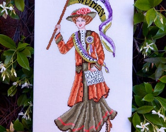 The Suffragette Edwardian Design Emmeline Pankhurst Counted Cross Stitch Chart Pattern Instant PDF Download