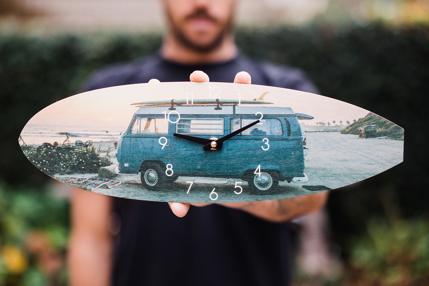 Techno VW Decorated Surf Van with Roof Surf Boards Desk Clock 