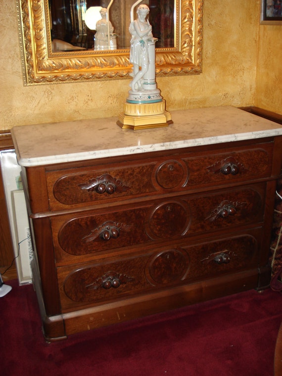 Victorian Burlwood Walnut Marble Top Dresser Pick Up Boston Etsy