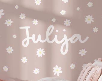 Personalized Daisy & Name Wall Decal Set – Custom Nursery Decor