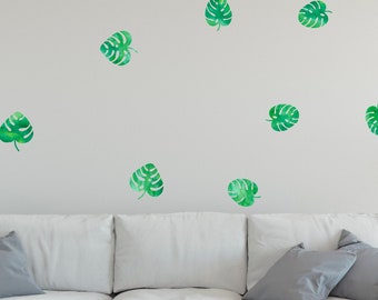 Watercolor Monstera Leaves Decal - Tropical Wall Decal, Summer Wall Decals, Jungle Wall Stickers, Nursery Wall Art