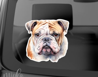 English Bulldog Bumper Sticker, Dog on Board, Watercolor