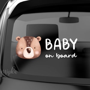 Spersonalizowana naklejka/kalkomania Boho Bear Baby on Board dla dzieci, Boho Baby on Board, naklejka na samochód Boho