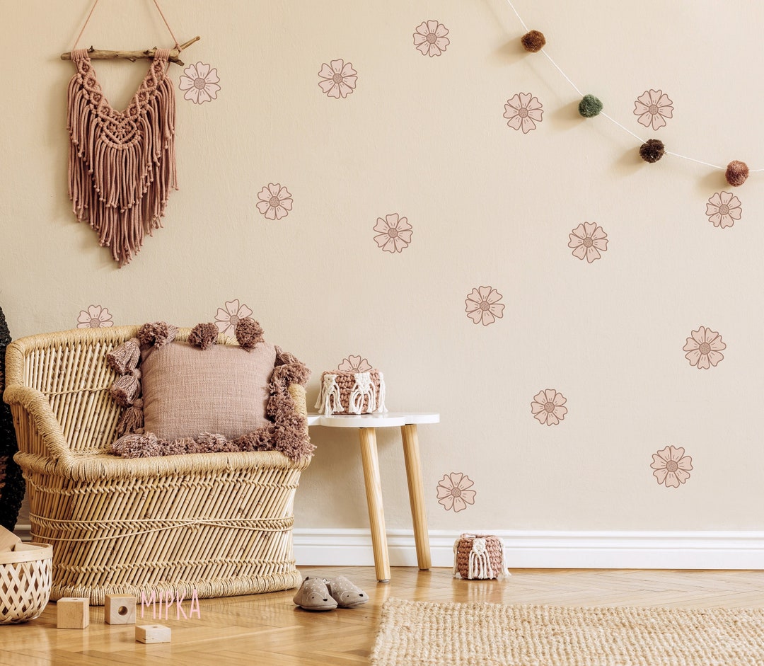 Boho Daisy Wall Decals - Nude Boho Flower Wall Stickers, Nursery Decals ...