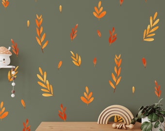 Floral Wall Decals -  Large Set of Autumn Leaves Stickers, Fall Decor