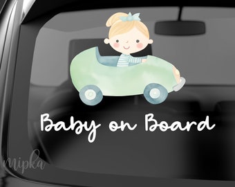 Personalized Boho Baby on Board Car Decal, Watercolor Girl