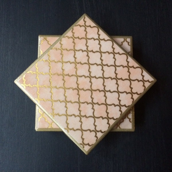 Gold Metallic Quatrefoil/Lattice Tile Coasters {Set of 4}