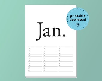 Printable Download – Birthday calendar "Garamond" – Design –
