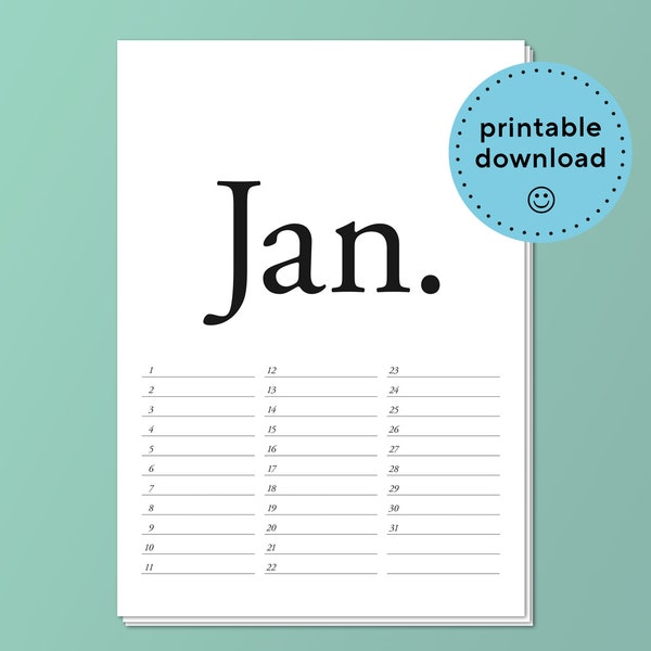 Printable Download – Birthday calendar "Garamond" – Design –