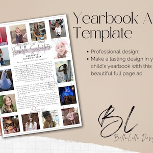Volledige pagina Senior Jaarboek Advertentiesjabloon, Jaarboek volledige pagina, 8.5x11 Graduate Tribute, Bewerkbare Canva Parent Yearbook Ad, 14Photo Collage