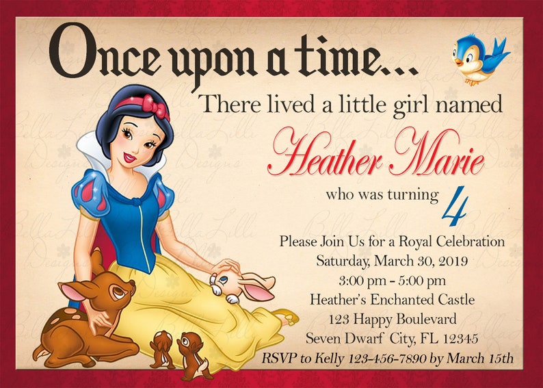 Snow White Birthday Party Printable Invitation Digital File Etsy