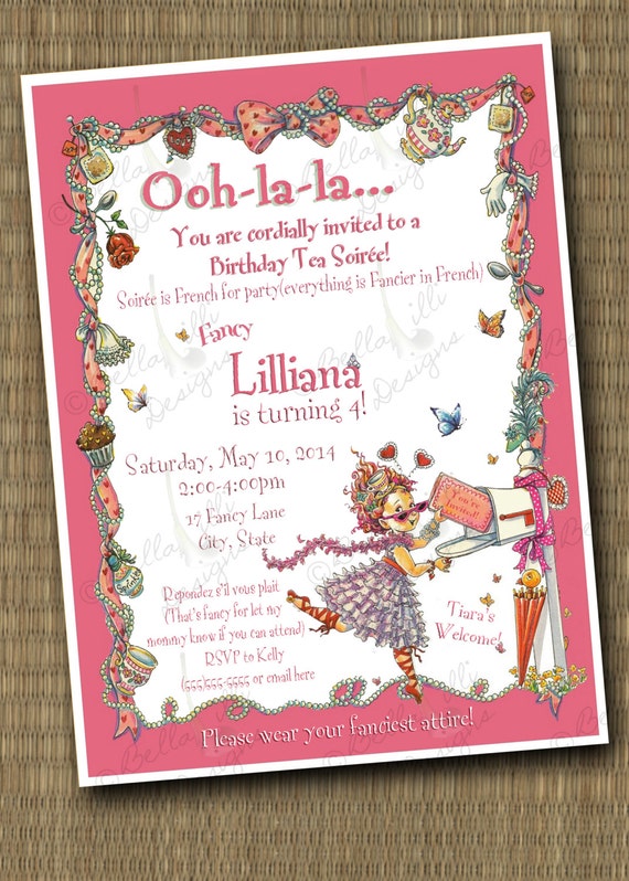 fancy nancy birthday soirée invitation printable file etsy