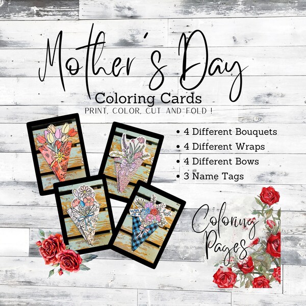 Mothers Day Activity Mothers Day Bouquet Card Flower Coloring Card Mothers Day Kids Craft Mothers Day Activities for Kids Mothers Day Craft