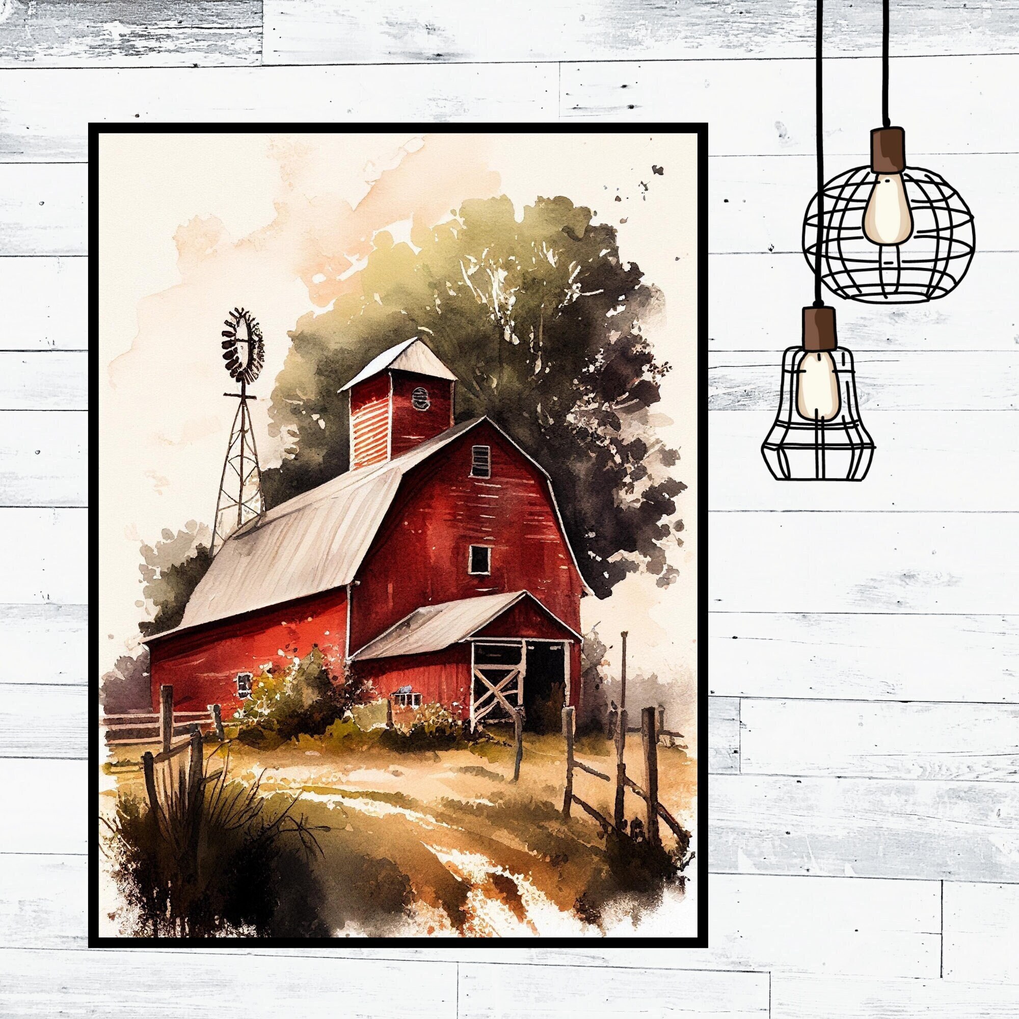 Red Barn Print Old Barn Painting Vintage Barn Art Rustic Barn Print