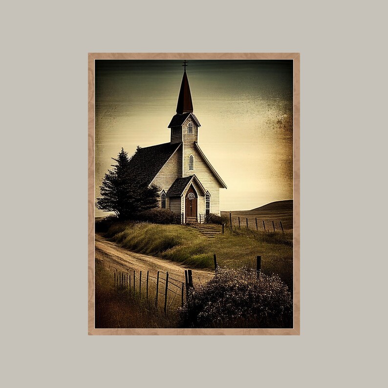 Printable Country Church Wall Art Old Country Church Print Vintage Church Painting White Church