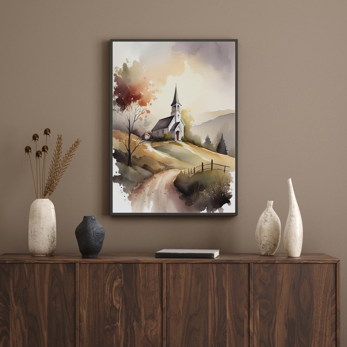 Church Print Vintage Country Church Painting White Church Wall Art ...