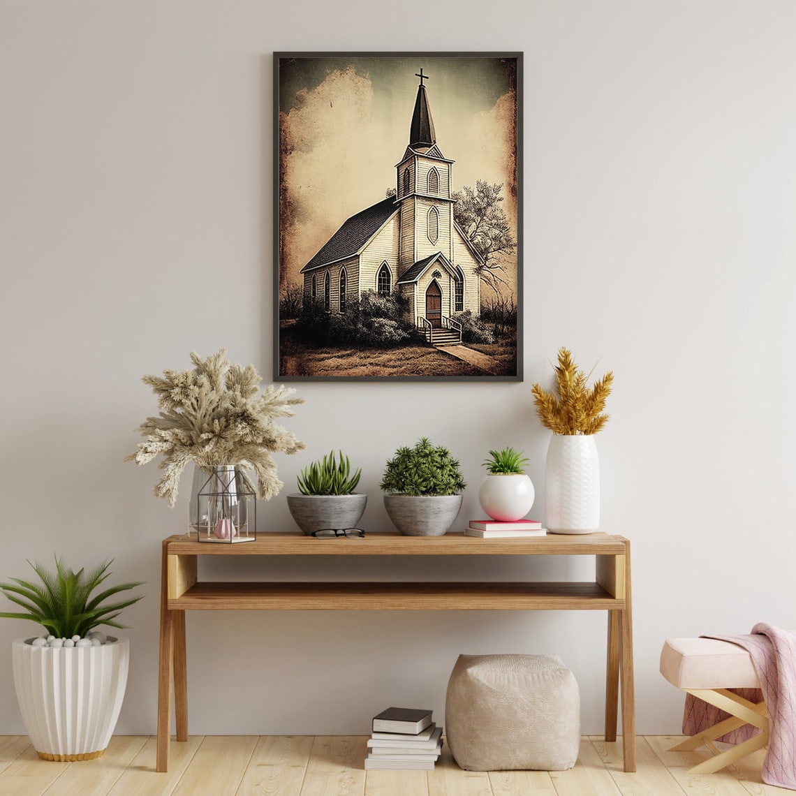 White Church Wall Art Watercolor Church Print Farmhouse Wall Decor ...