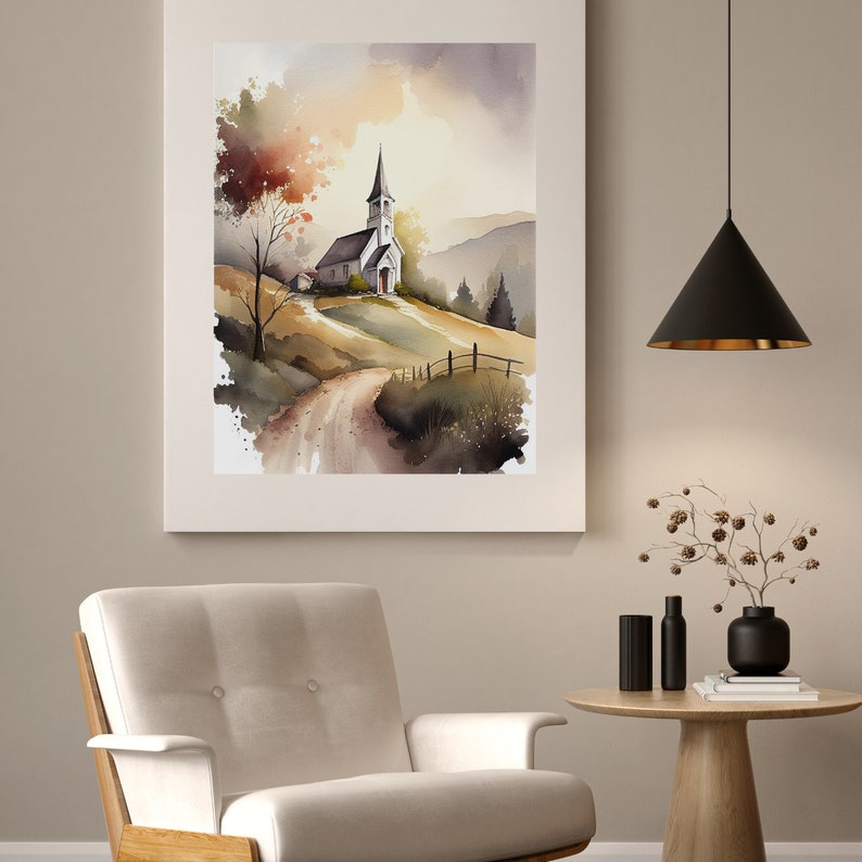 Church Print Vintage Country Church Painting White Church Wall Art ...