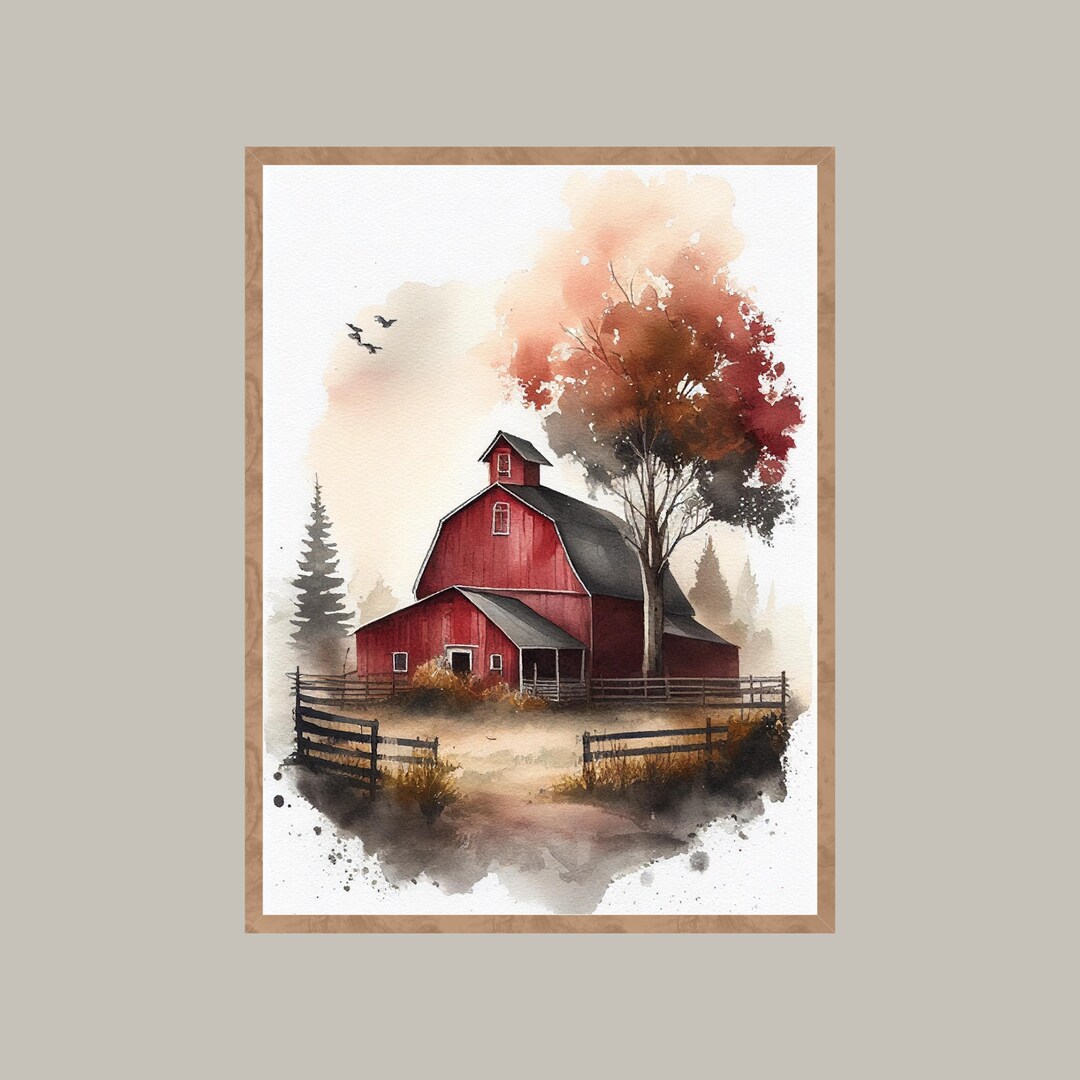 Old Barn Painting Vintage Barn Art Rustic Barn Print Farmhouse Barn