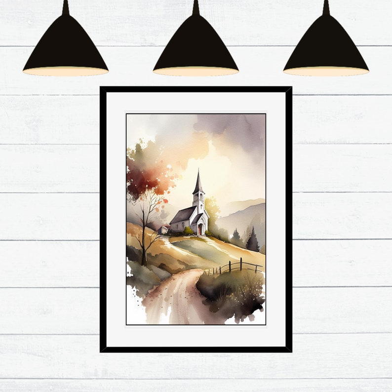 Church Print Vintage Country Church Painting White Church Wall Art ...