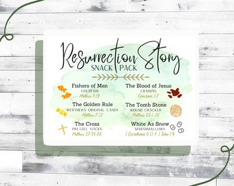 Resurrection Story Snack Tags Printable Sunday School Resurrection Story of Jesus Christ Easter Party Bag Children's Church Handout