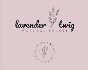 Feminine Premade Logo | Lavender & Twig | Round Watermark | Beauty Boutique Branding | Instant Download | Editable Template