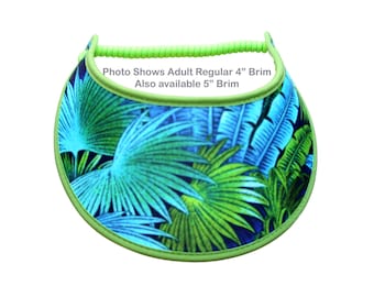 Sun Visor with Tropical Leaves,  Handmade in Texas, with Fabric-Trimmed Edges for a Polished Look.
