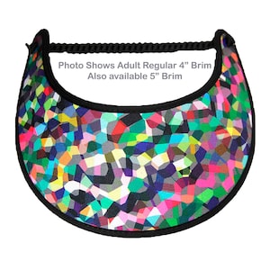 M085 Ladies Sun Visor in multicolors.  This visor is lightweight and easy to wear for an extended time outdoors. Handmade as ordered.