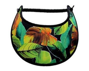 Tropical Print Sun Visor, Adjustable Coil Band with Trimmed Edges