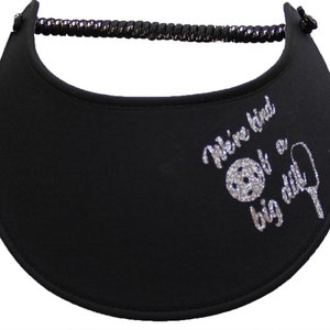 Pickleball is A Big Dill in Silver Bling on Black Sun Visor with Trimmed Edges.