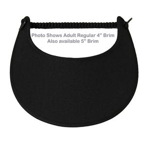 Solid black Ladies Sun Visor. Choose from Regular 4" Brim or 5" Wide- Brim.