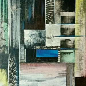 mixed media paper collage on wood &quot;Darker Day&quot;