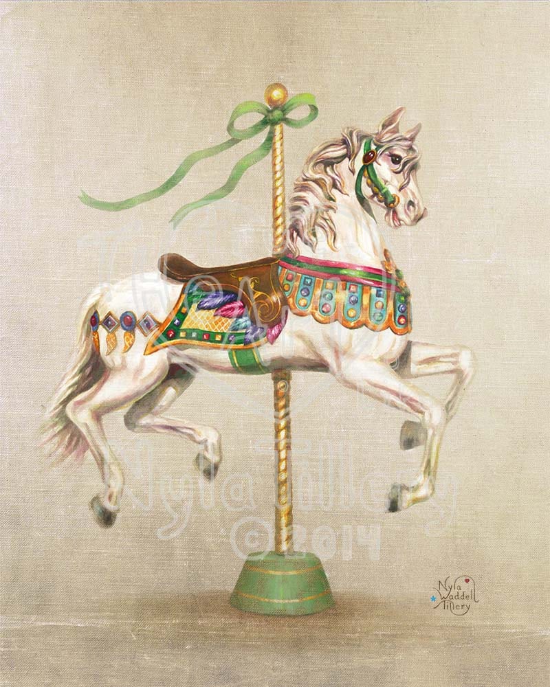Unique Watercolor Painting Carousel Horse 1900 Mix media Fine Arts Wall