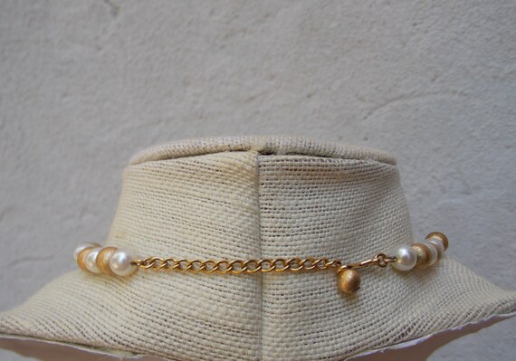 Vintage Pearl Gold Bead Choker Necklace - image 5