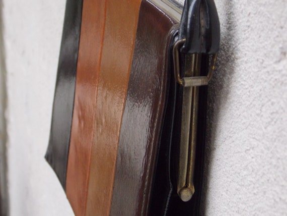 Vintage Faux Patton Leather Brown Black Handbag S… - image 4