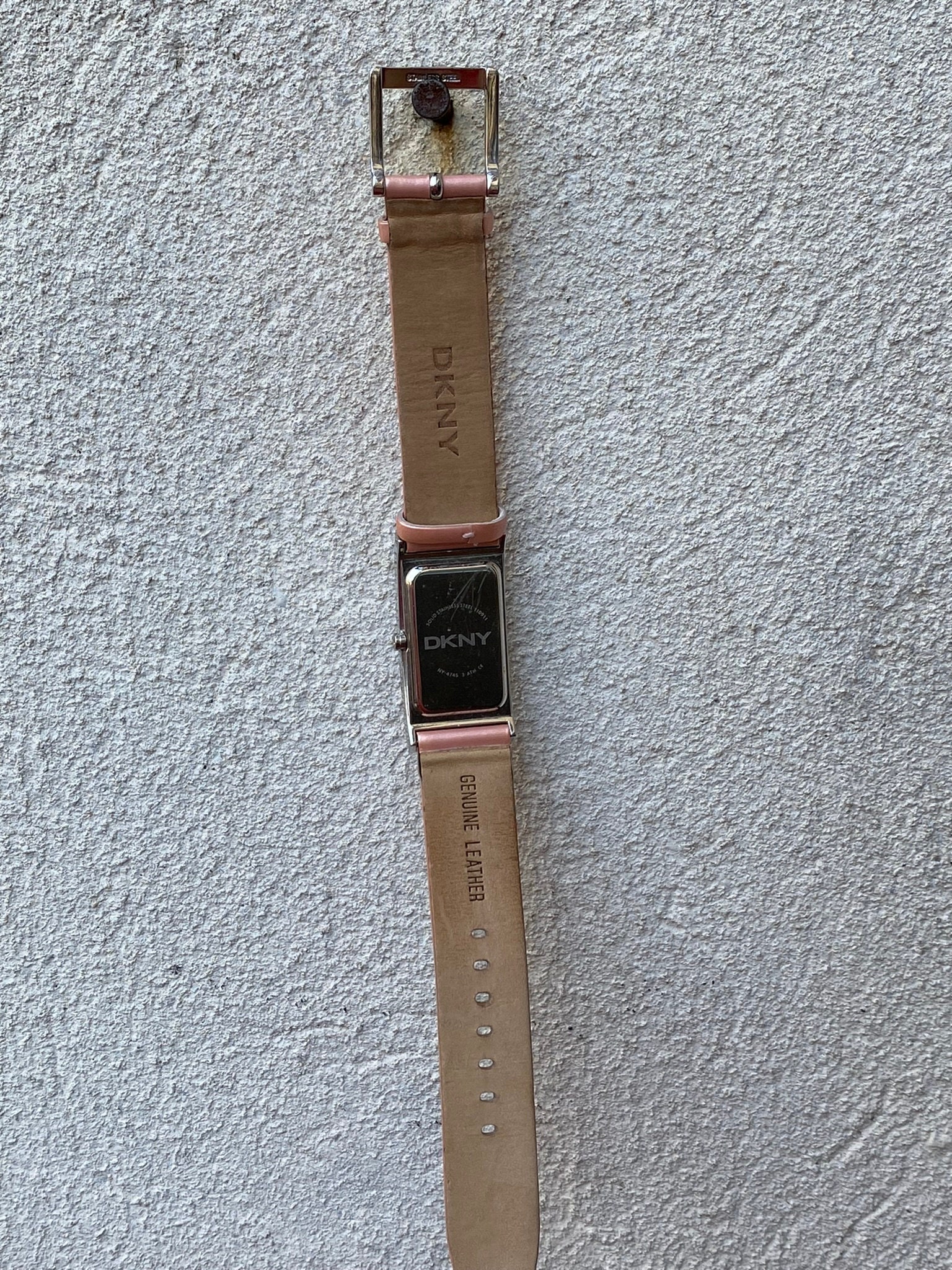 Vintage 1990s DKNY Silver and Pink Ladies Watch, Patten Leather