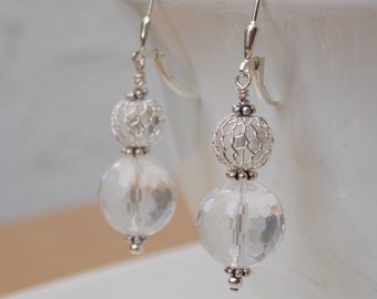 Crystal Quartz Sterling Silver Wire Mesh Earrings