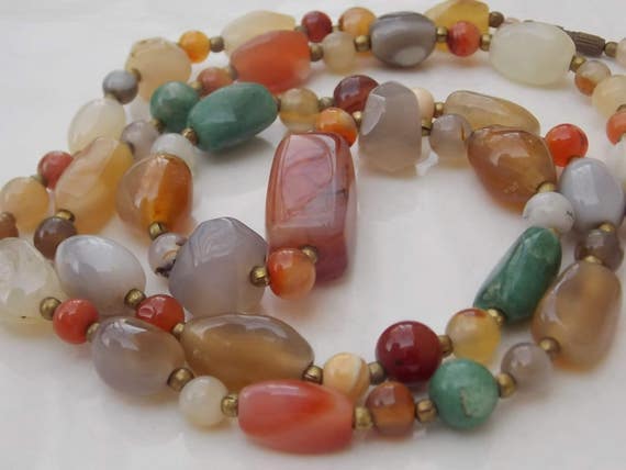 Long Natural Polished Stone Necklace from the 197… - image 3