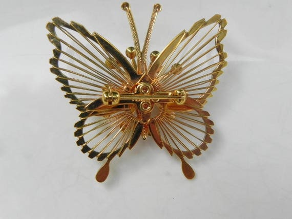 Vintage Gold Butterfly Pin with Rhinestone Burst,… - image 4