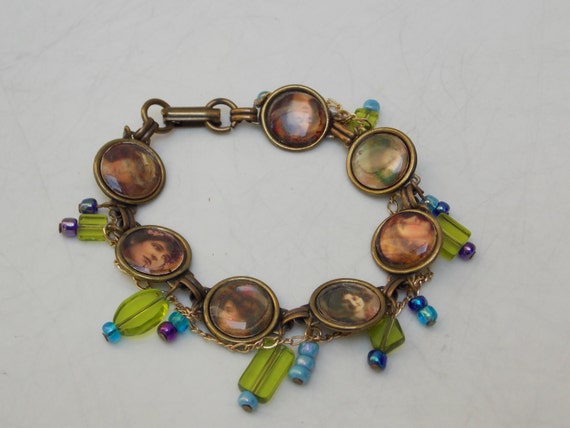Victorian Ladies Vintage Charm Bracelet with Gree… - image 2