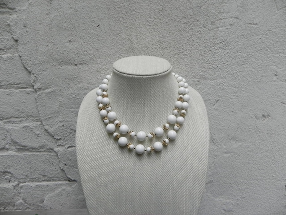 Monet White Two Tier Necklace with Gold Accents, … - image 1