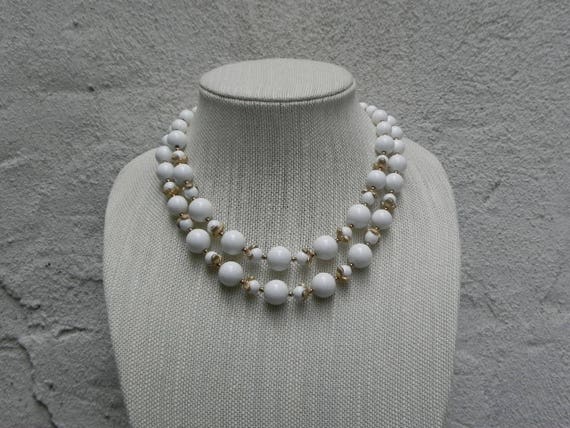 Monet White Two Tier Necklace with Gold Accents, … - image 2